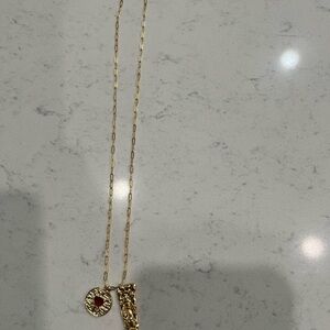 Bracha Gold Pendant Necklace with Red Accent